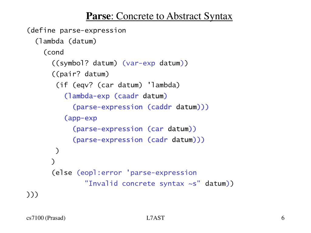 Abstract Syntax cs7100 (Prasad) L7AST. - ppt download