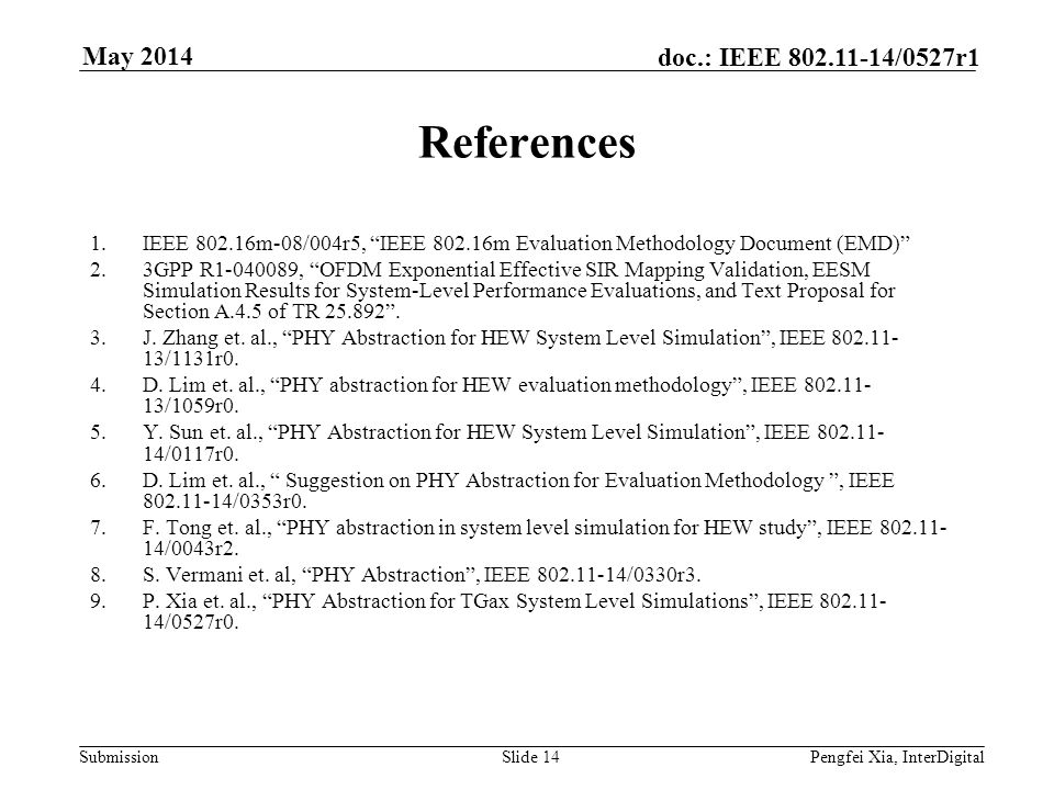 Month Year doc.: IEEE yy/xxxxr0. May References. IEEE m-08/004r5, IEEE m Evaluation Methodology Document (EMD)