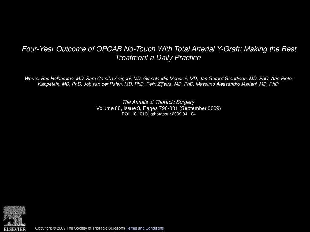 Four-Year Outcome of OPCAB No-Touch With Total Arterial Y-Graft: Making the Best Treatment a Daily Practice