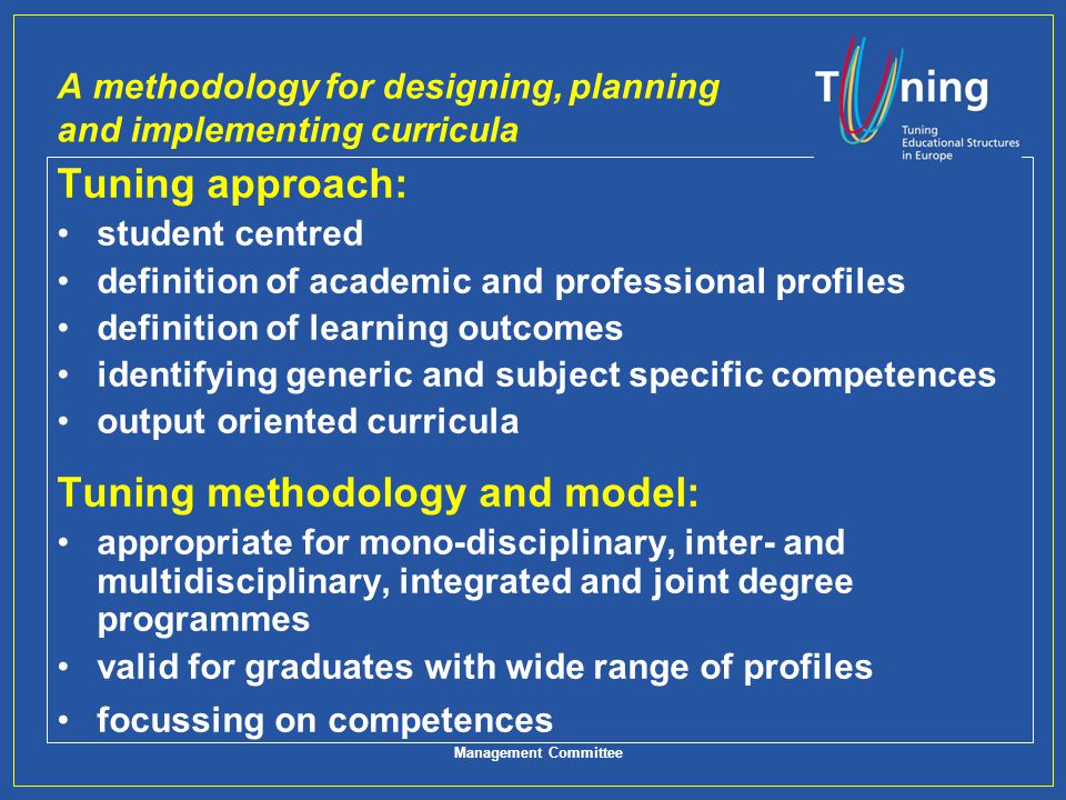 A methodology for designing, planning and implementing curricula