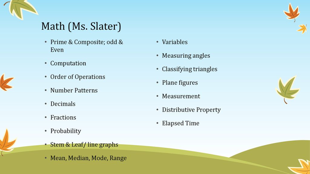 Math (Ms. Slater) Prime & Composite; odd & Even Computation
