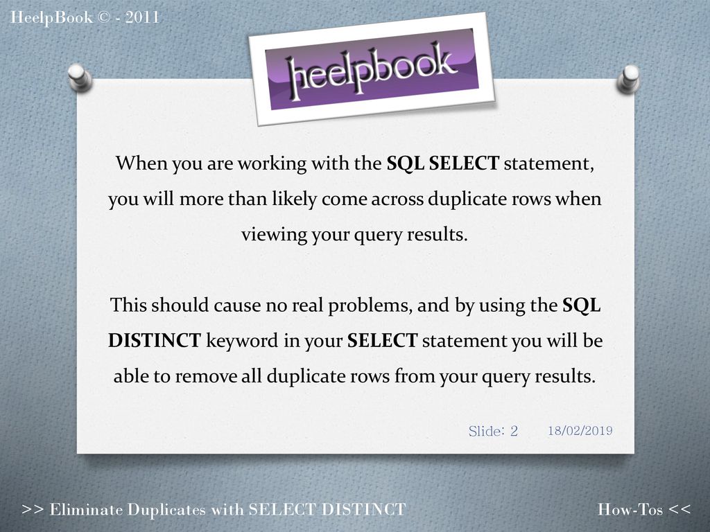 Access sql server eliminate duplicates with select distinct ppt download