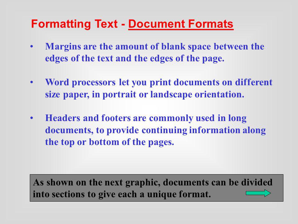 Formatting Text - Document Formats