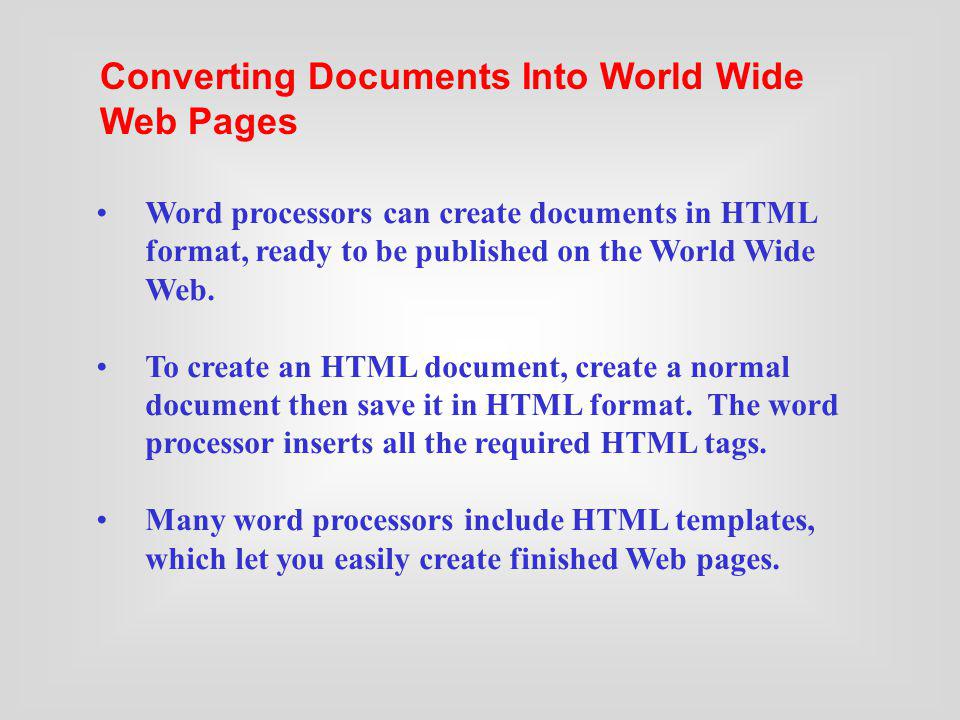Converting Documents Into World Wide Web Pages
