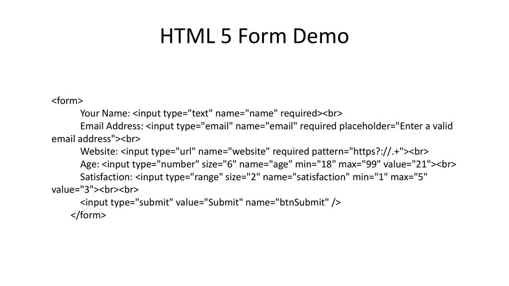 HTML 5 Form Demo <form>