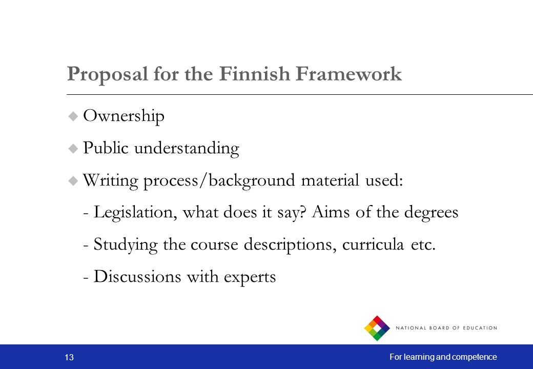 Proposal for the Finnish Framework