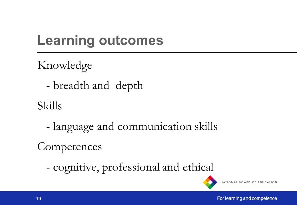 Learning outcomes Knowledge - breadth and depth Skills