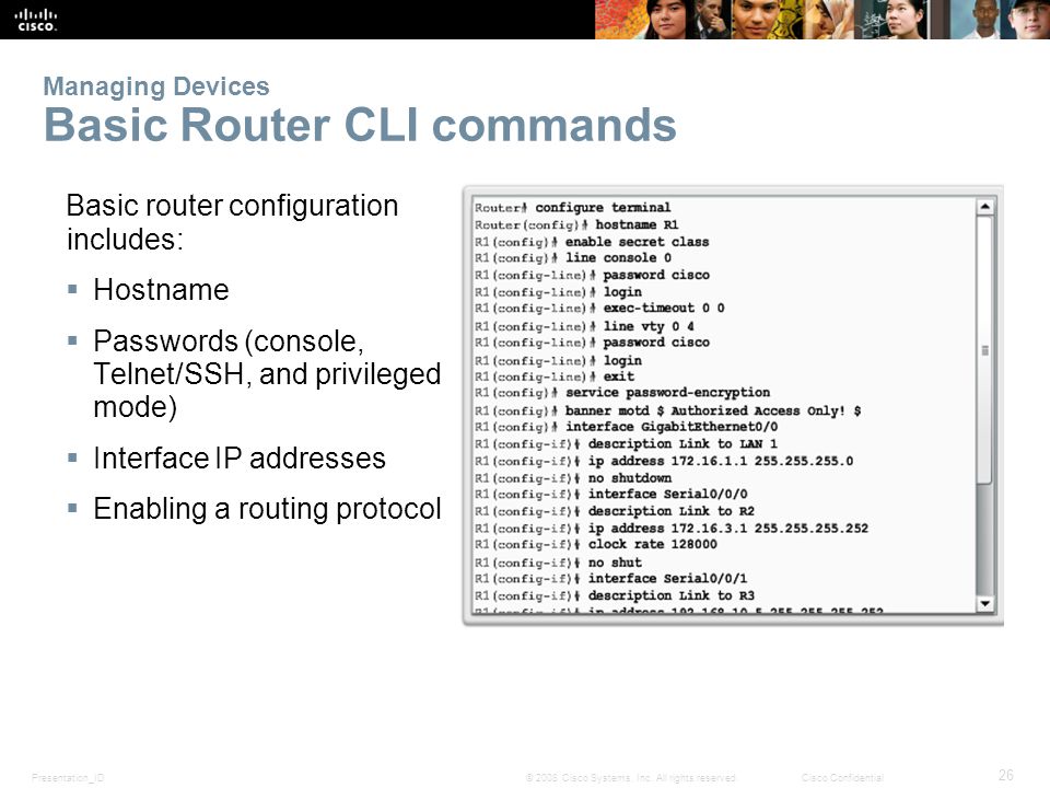 Managing Devices Basic Router CLI commands