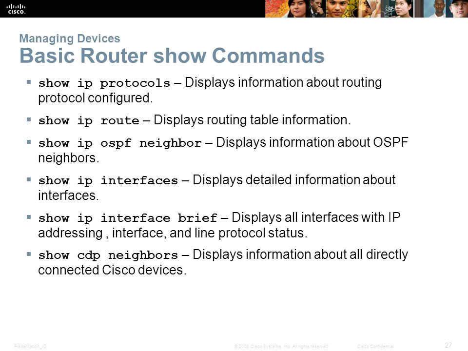 Managing Devices Basic Router show Commands