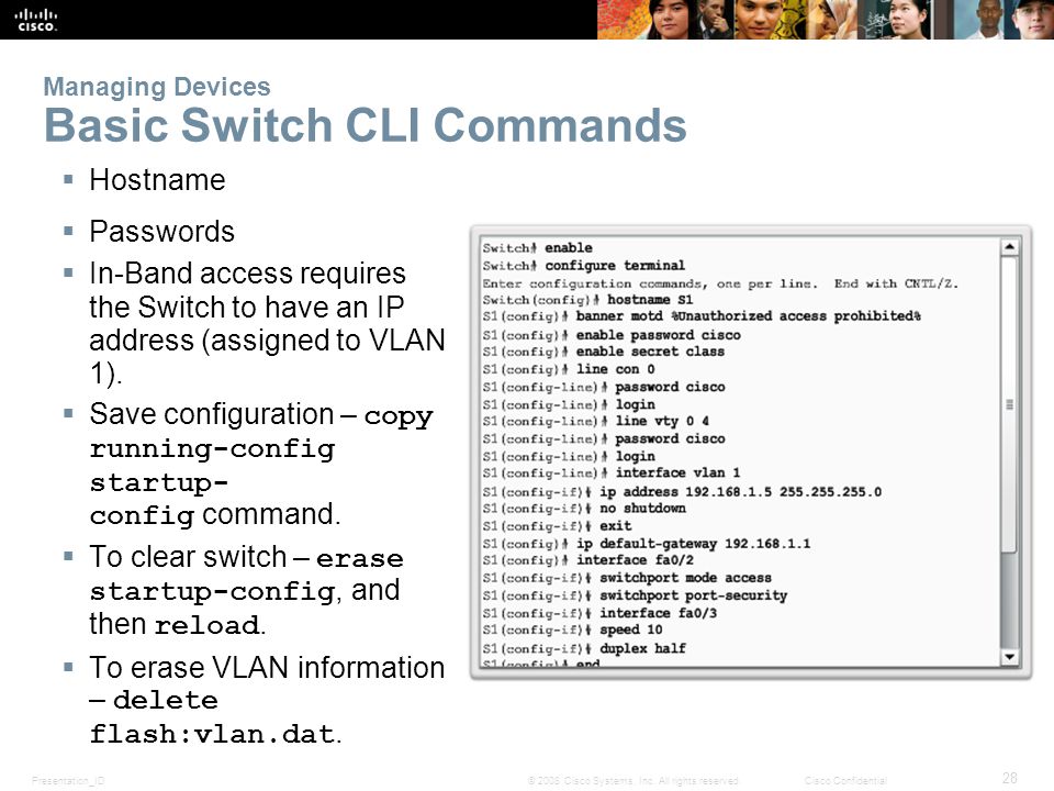 Managing Devices Basic Switch CLI Commands