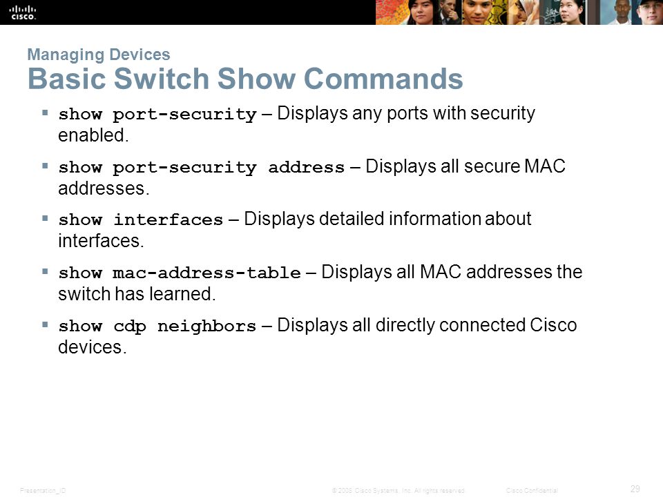 Managing Devices Basic Switch Show Commands