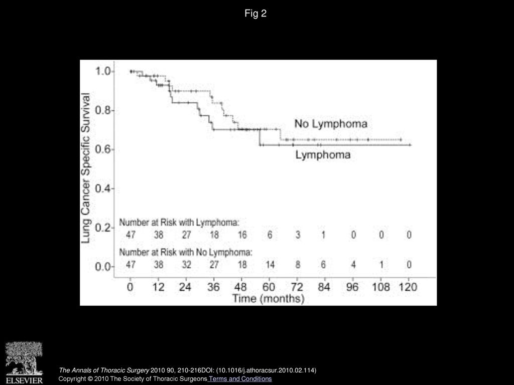 Fig 2 There was no significant difference in lung cancer-specific survival (p = 0.56).