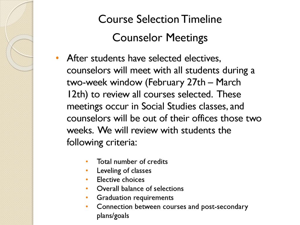 Course Selection Timeline