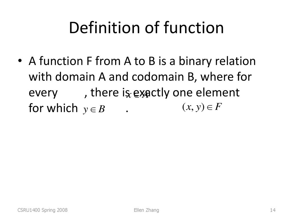 Functions CSRU1400, Spring 2008 Ellen Zhang CSRU1400 Spring ppt download