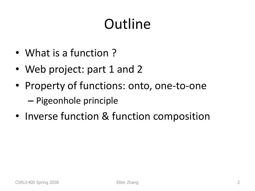 Functions CSRU1400, Spring 2008 Ellen Zhang CSRU1400 Spring ppt download