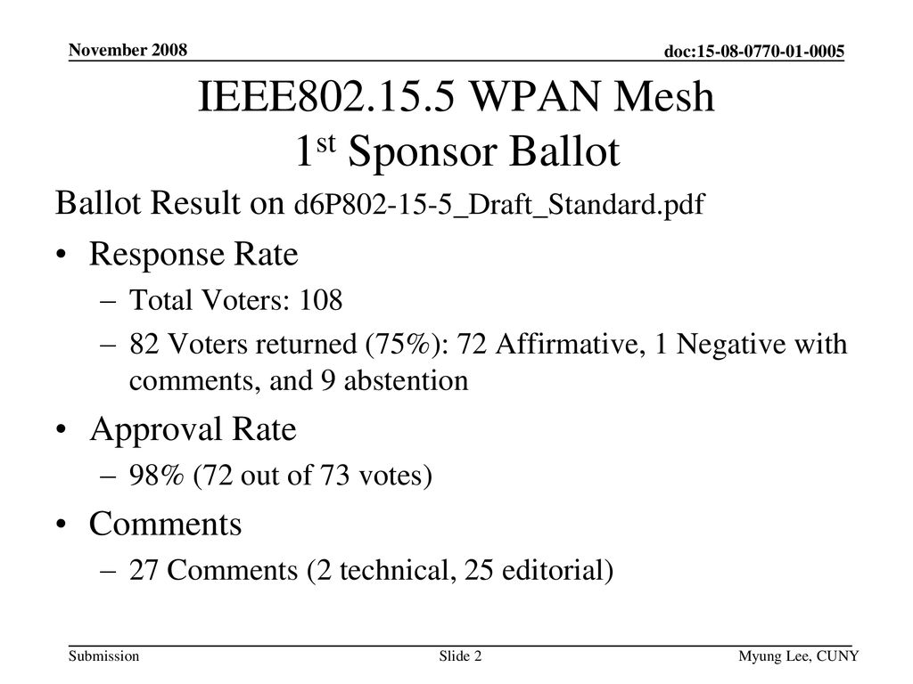 IEEE WPAN Mesh 1st Sponsor Ballot