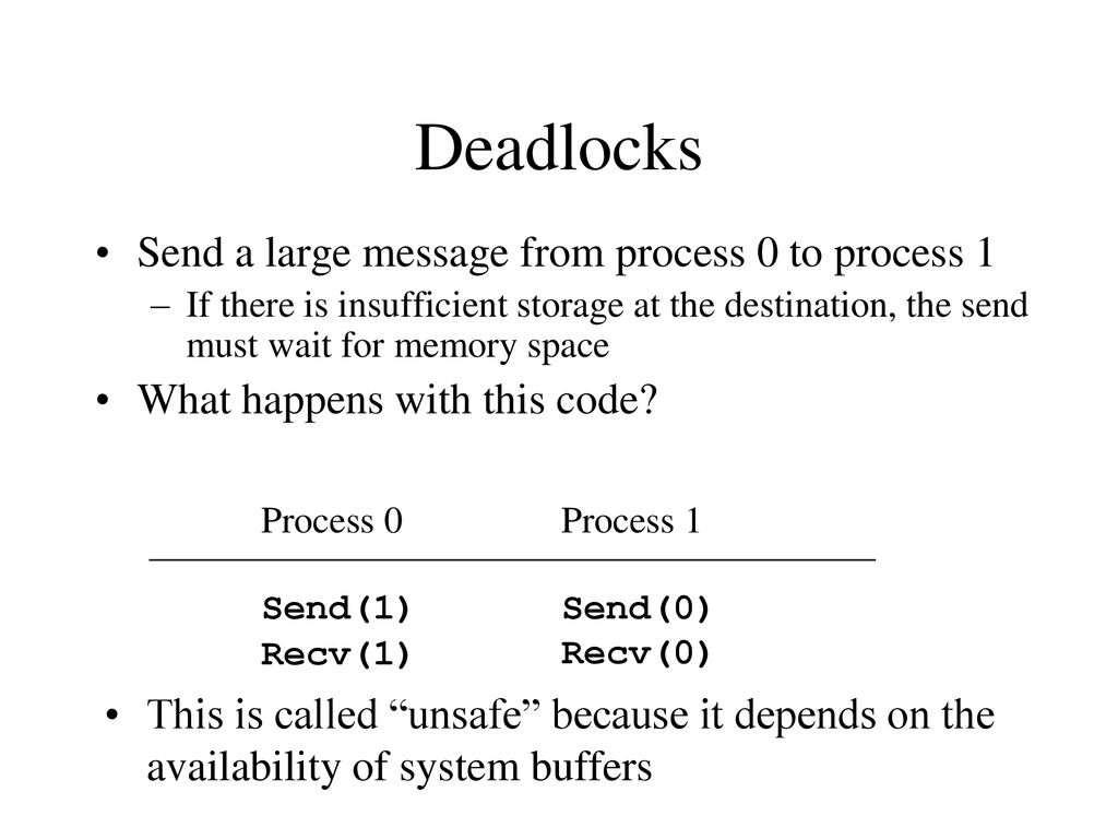 More on mpi nonblocking point to point routines deadlock ppt download