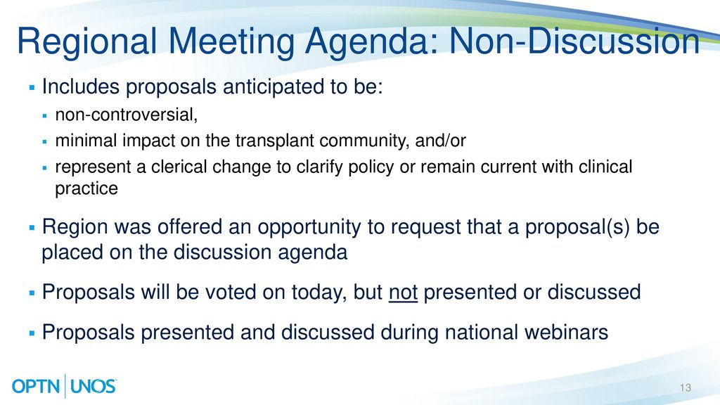 Regional Meeting Agenda: Non-Discussion