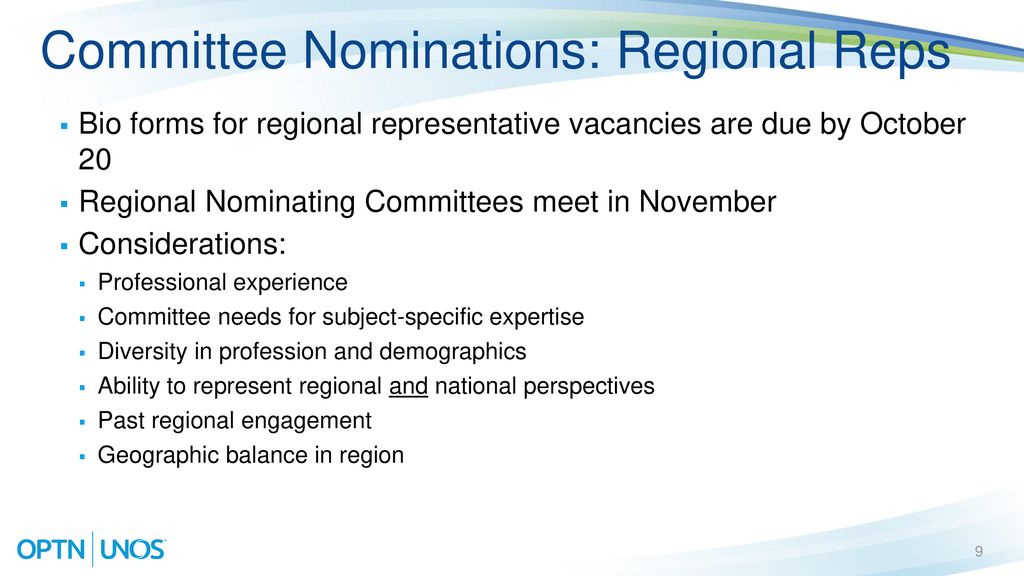 Committee Nominations: Regional Reps