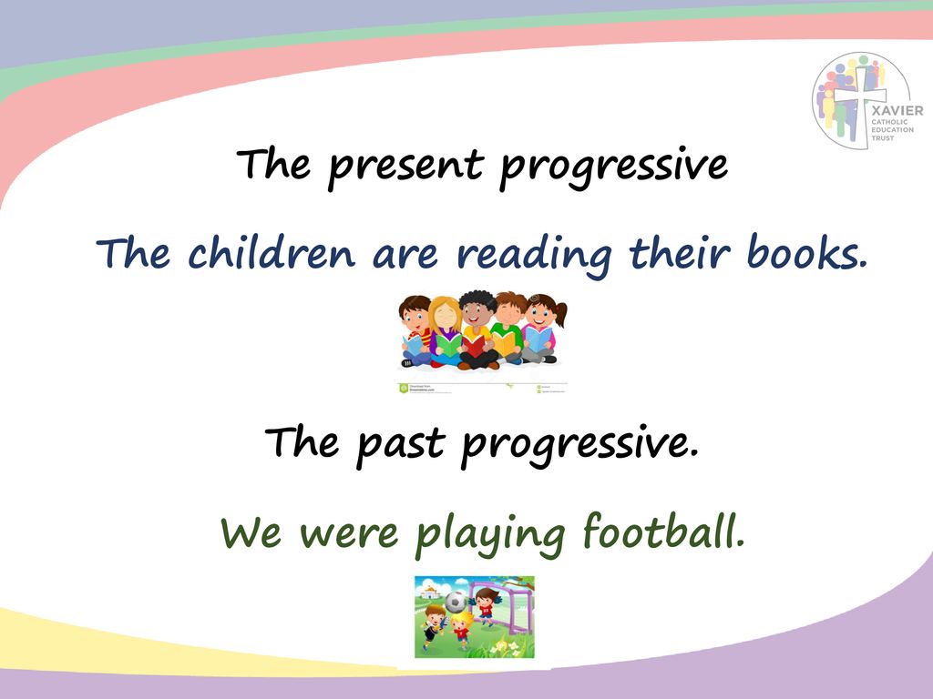 The present progressive The children are reading their books.