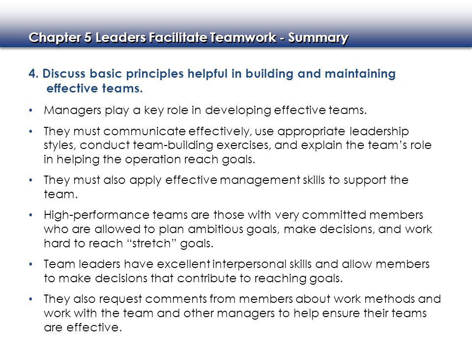4. Discuss basic principles helpful in building and maintaining effective teams.