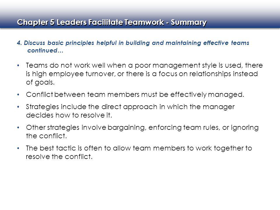 Conflict between team members must be effectively managed.