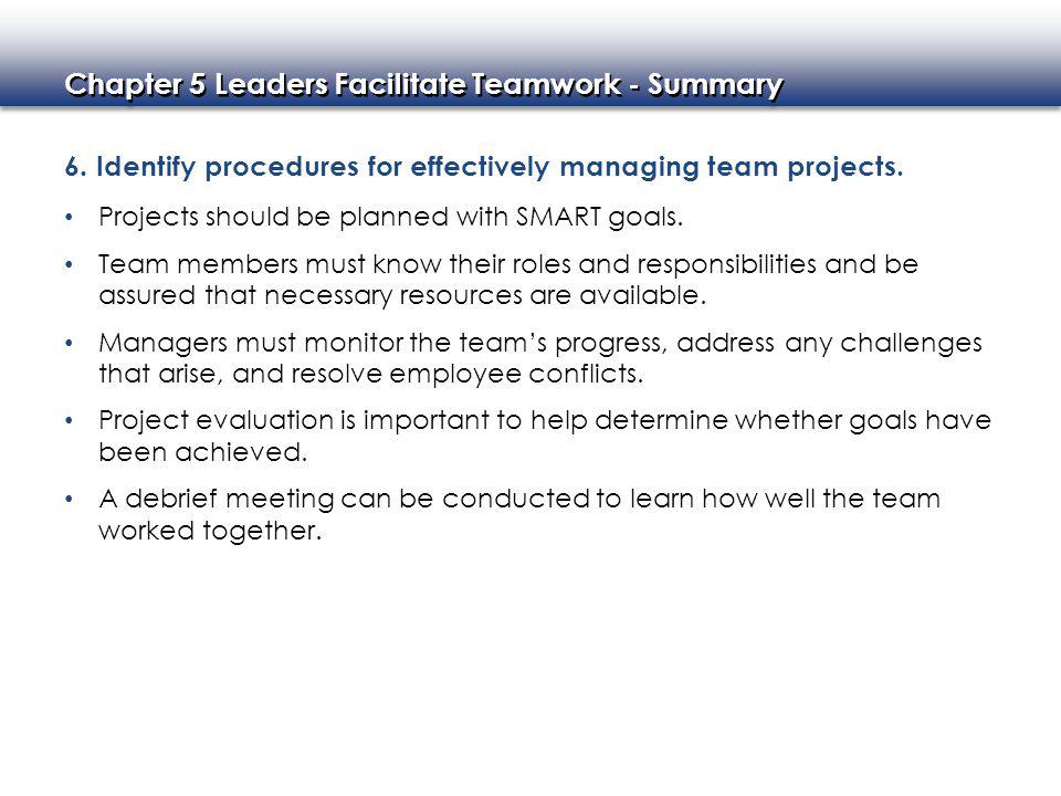 6. Identify procedures for effectively managing team projects.