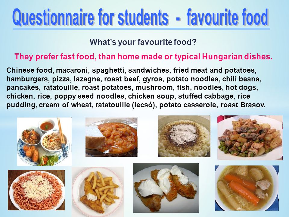 Questionnaire for students - favourite food
