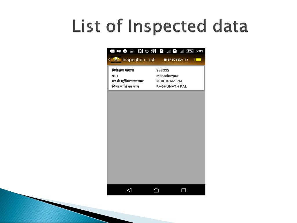 List of Inspected data