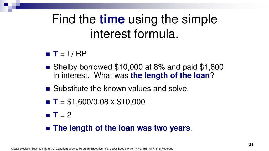 Find the time using the simple interest formula.