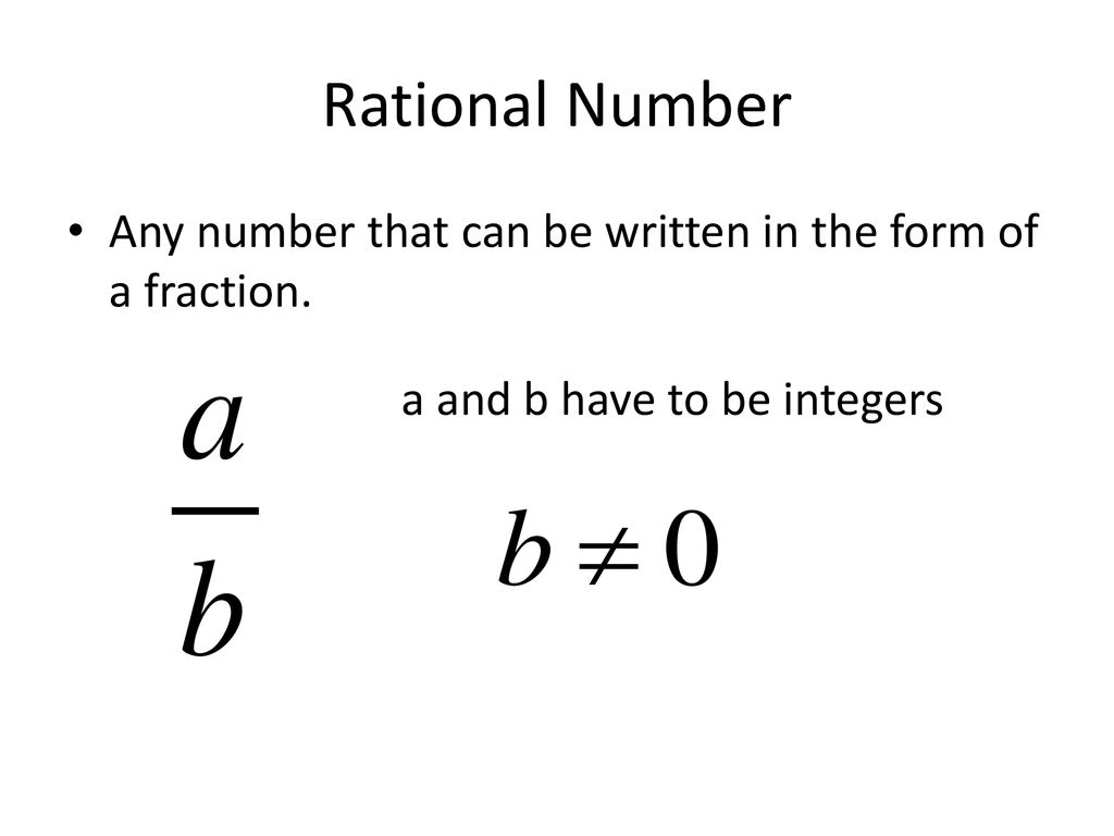 Rational Number Any number that can be written in the form of a fraction.