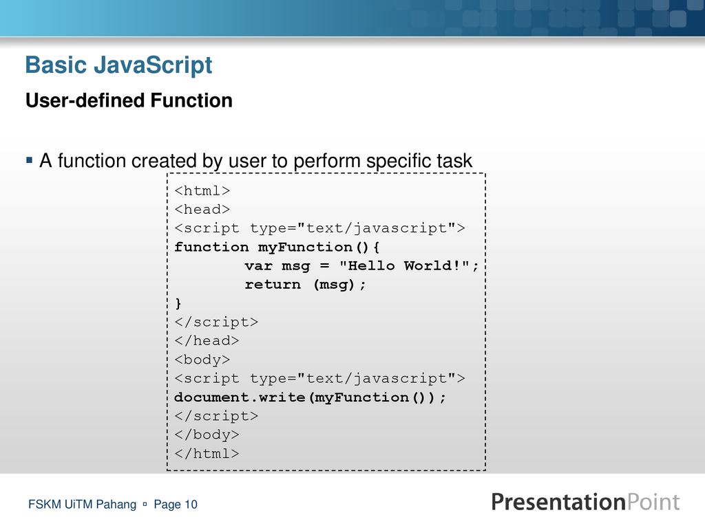 Basic JavaScript User-defined Function