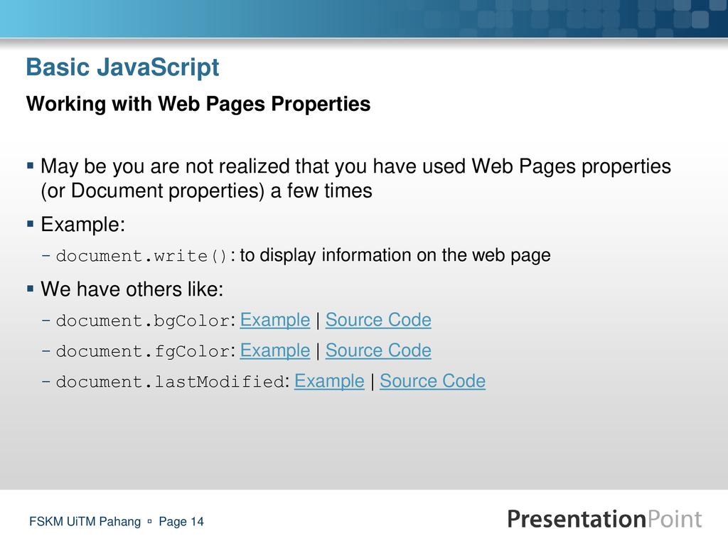Basic JavaScript Working with Web Pages Properties