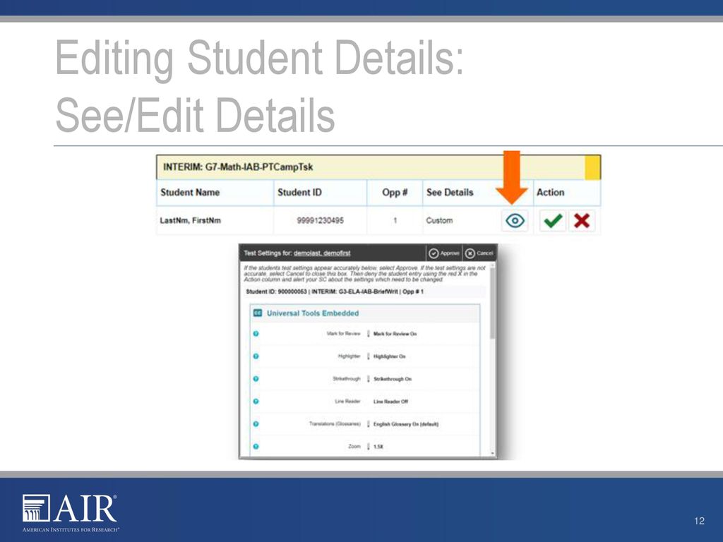 Editing Student Details: See/Edit Details