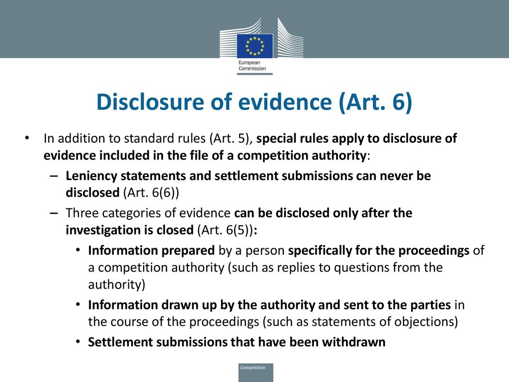 Disclosure of evidence (Art. 6)