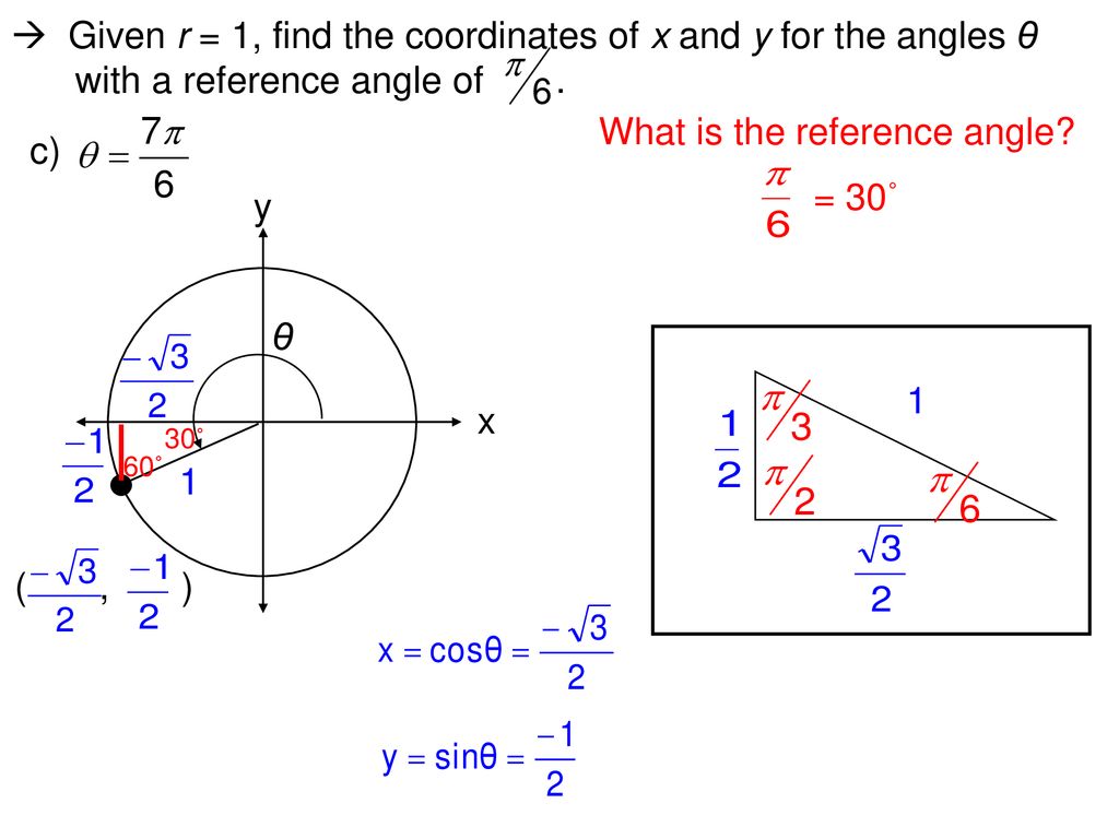 What is the reference angle c) = 30˚ y