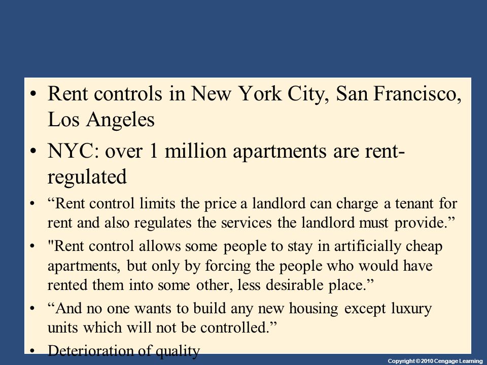 Rent controls in New York City, San Francisco, Los Angeles