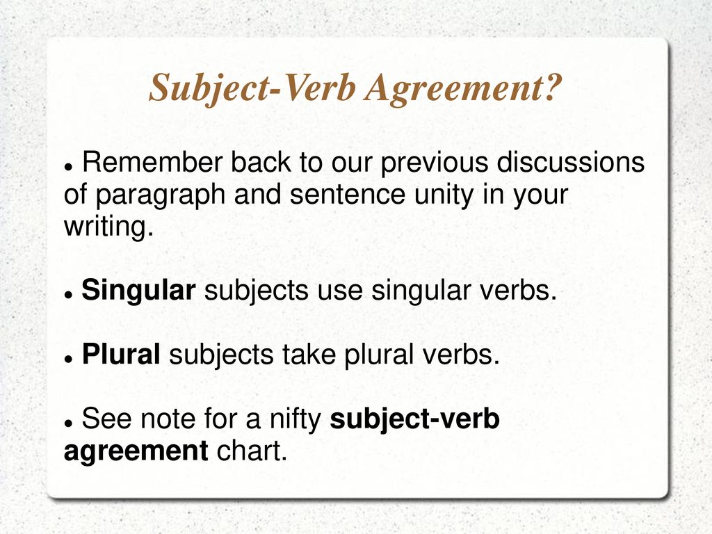 Subject Verb Agreement Chart