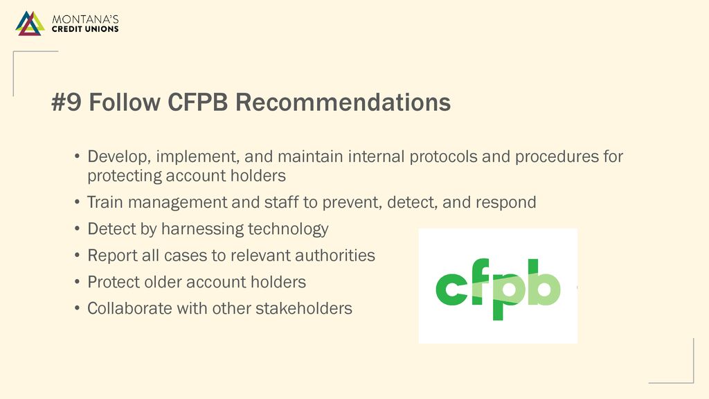 #9 Follow CFPB Recommendations