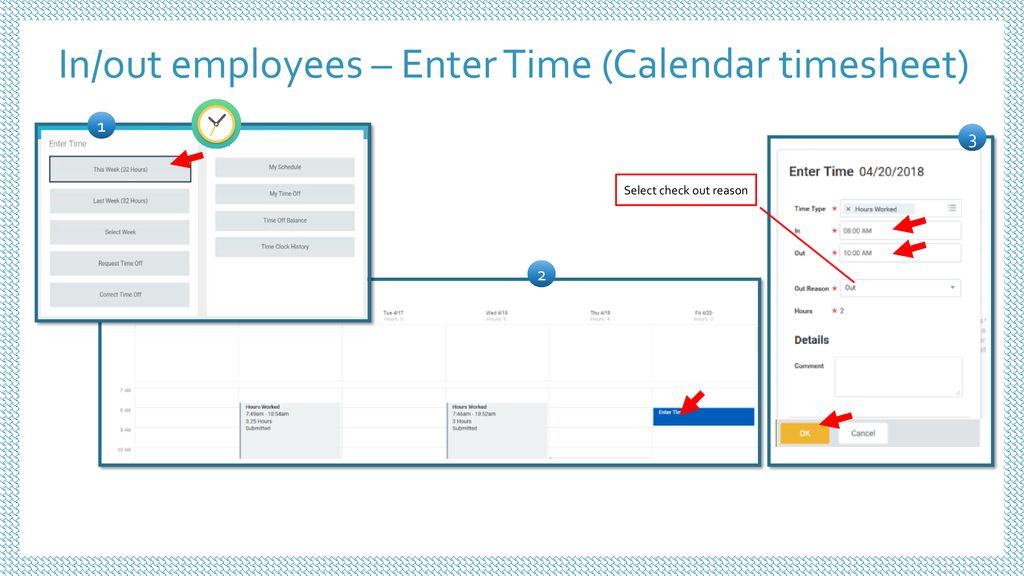 In/out employees – Enter Time (Calendar timesheet)