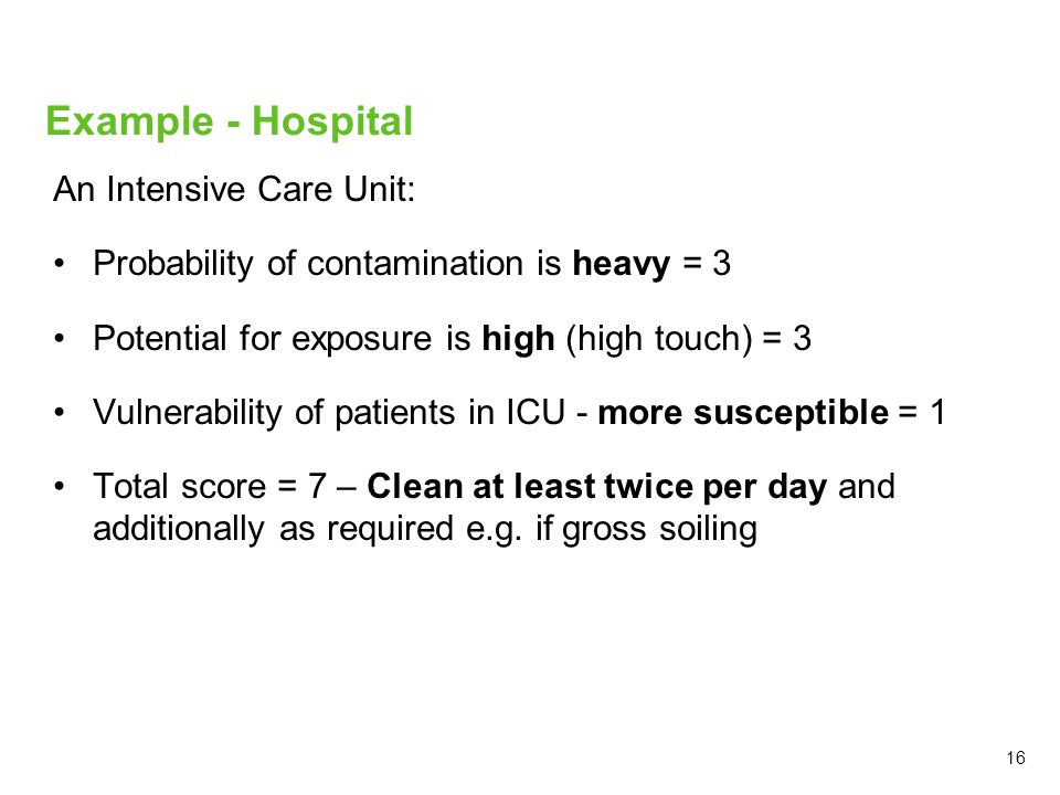 An Intensive Care Unit: Probability of contamination is heavy = 3