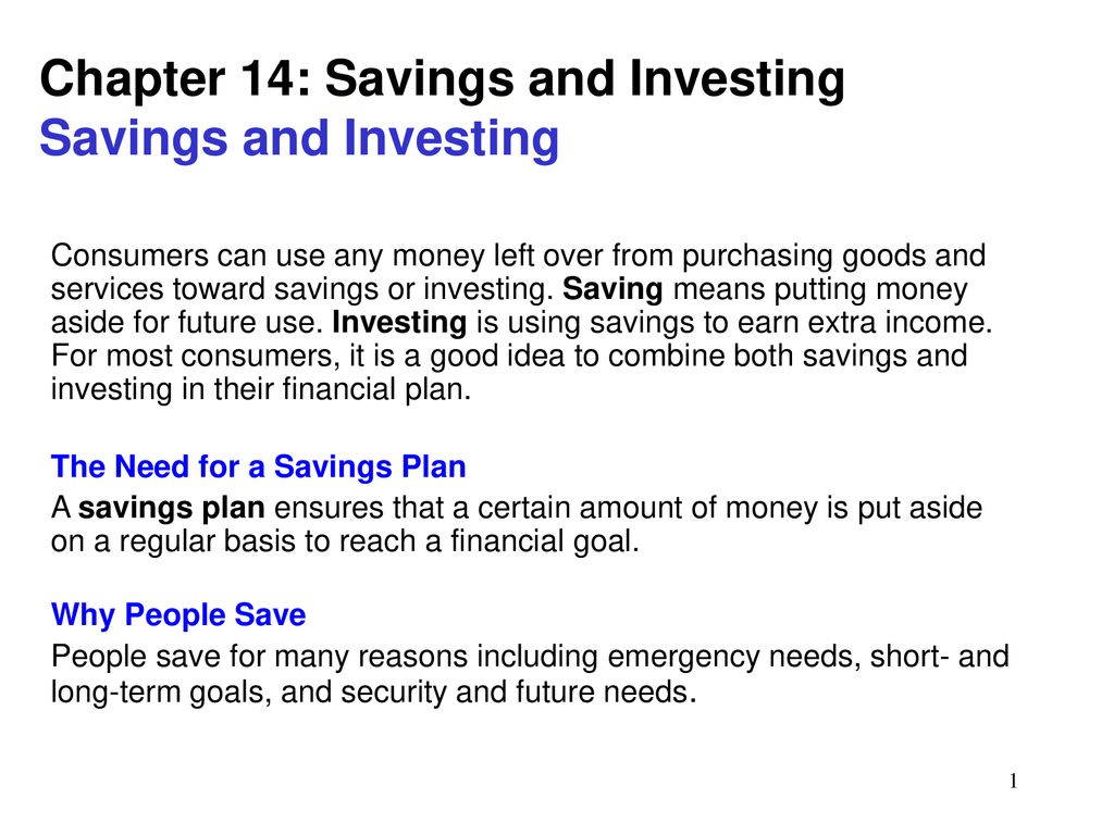 Chapter 14: Savings And Investing Savings And Investing - Ppt Download