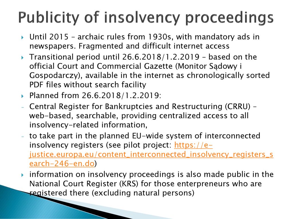 Publicity of insolvency proceedings