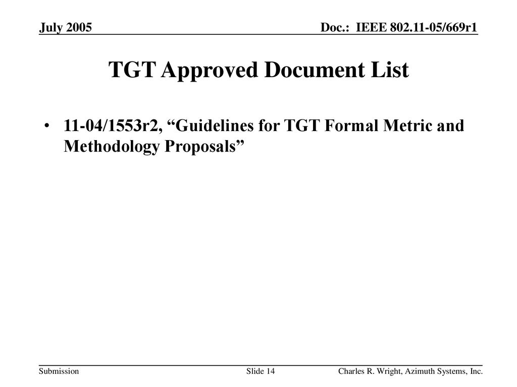 TGT Approved Document List