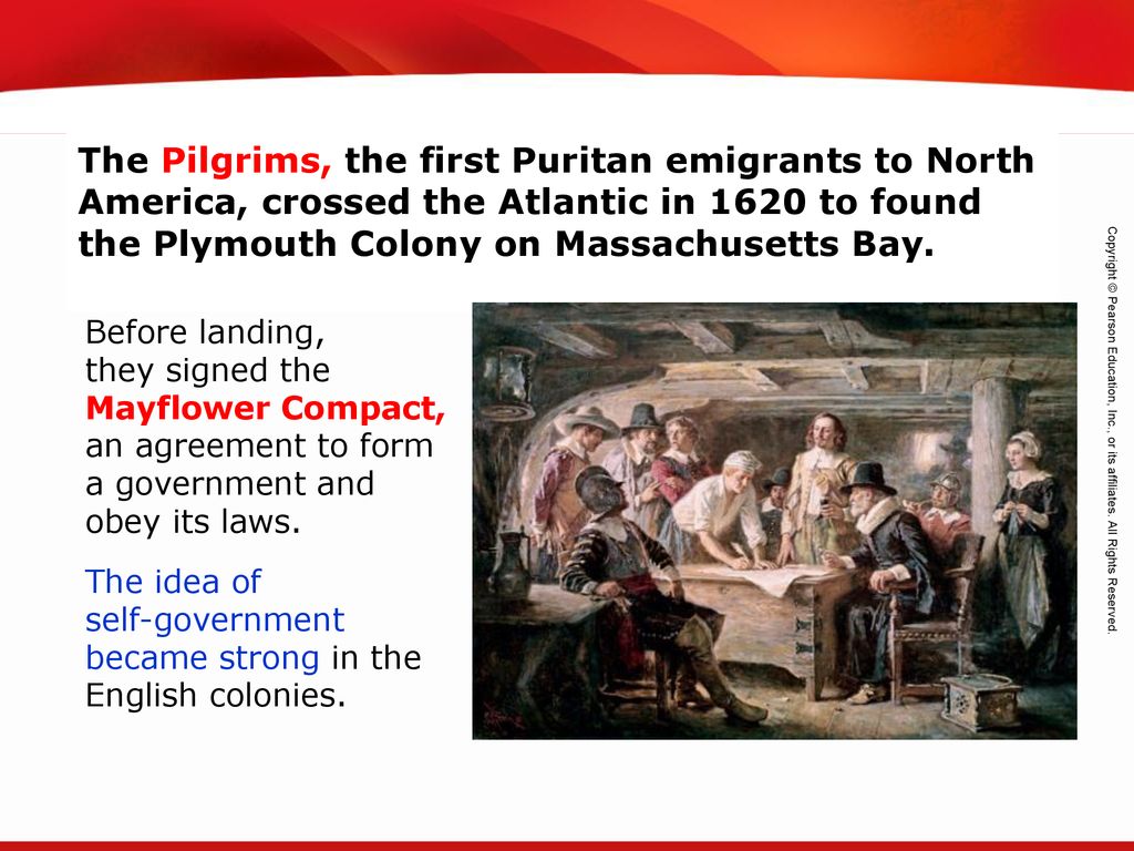 The Pilgrims, the first Puritan emigrants to North America, crossed the Atlantic in 1620 to found the Plymouth Colony on Massachusetts Bay.