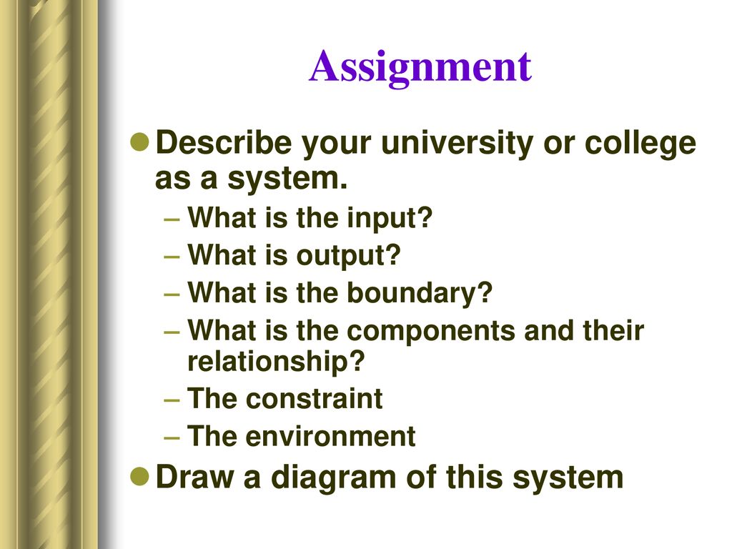 Assignment Describe your university or college as a system.