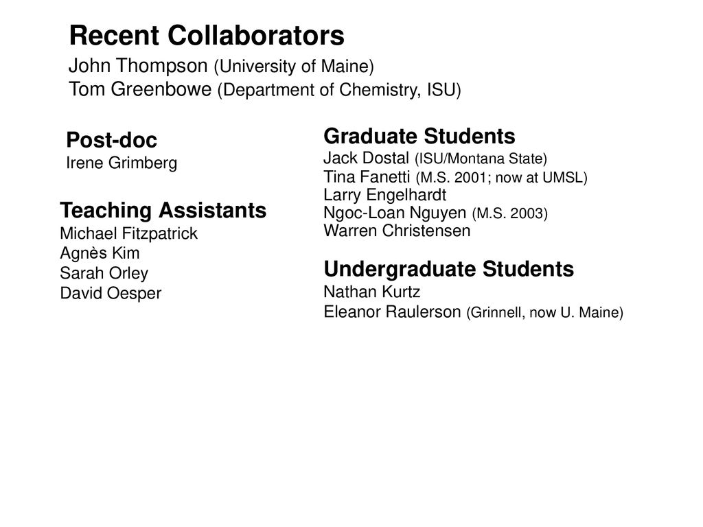 Recent Collaborators Funding Graduate Students Post-doc