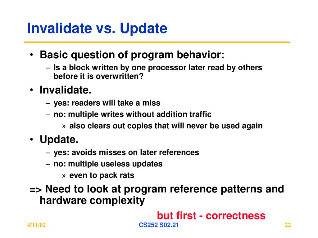 Invalidate vs. Update Basic question of program behavior: Invalidate.