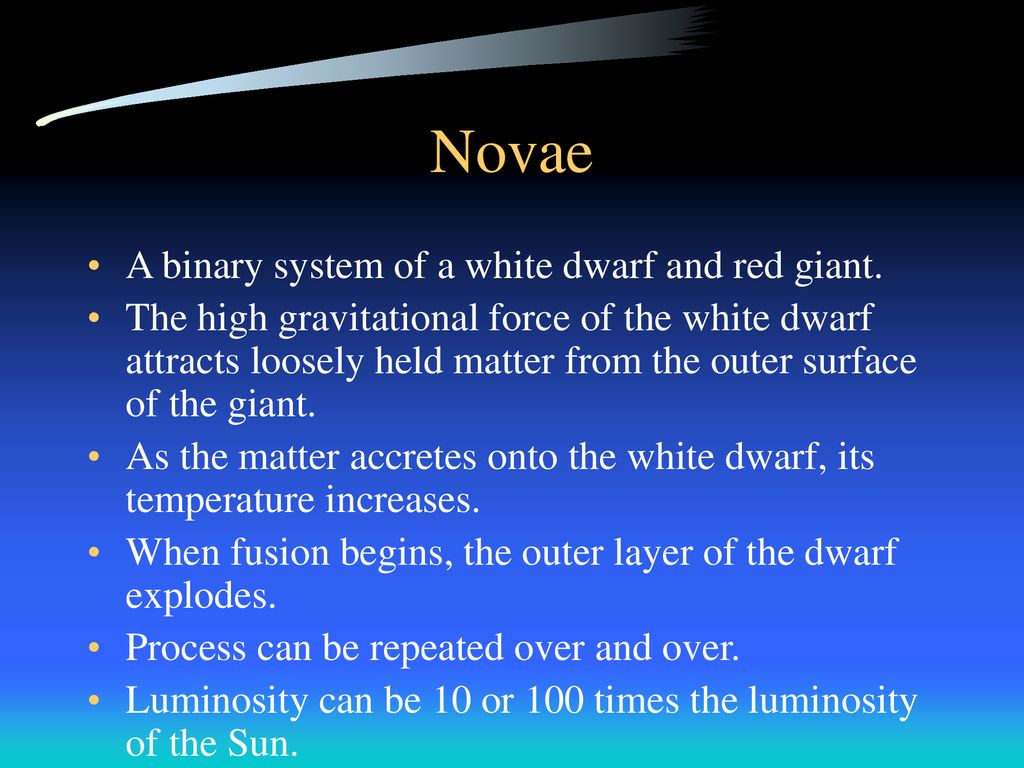 Novae A Binary System Of A White Dwarf And Red Giant. 