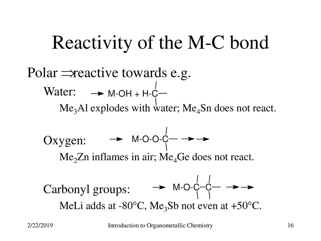 Reactivity of the M-C bond